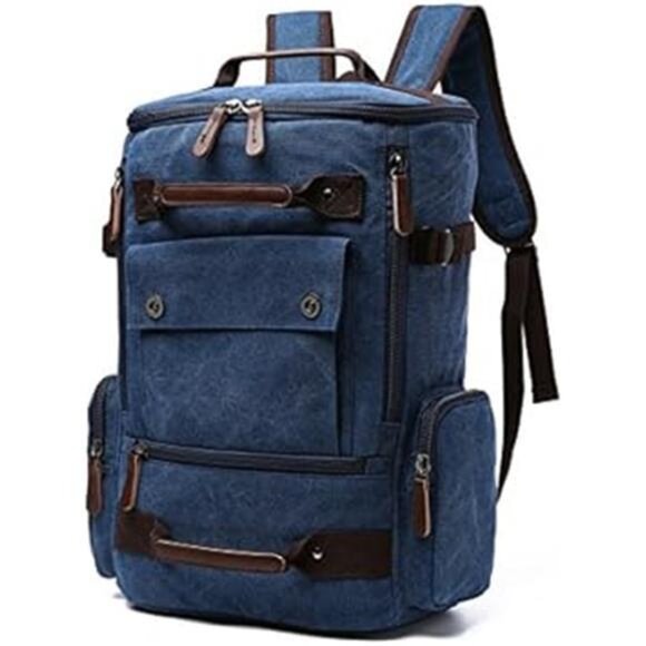 Retro Canvas Backpack Casual for Travel Blue - Picture 4 of 6